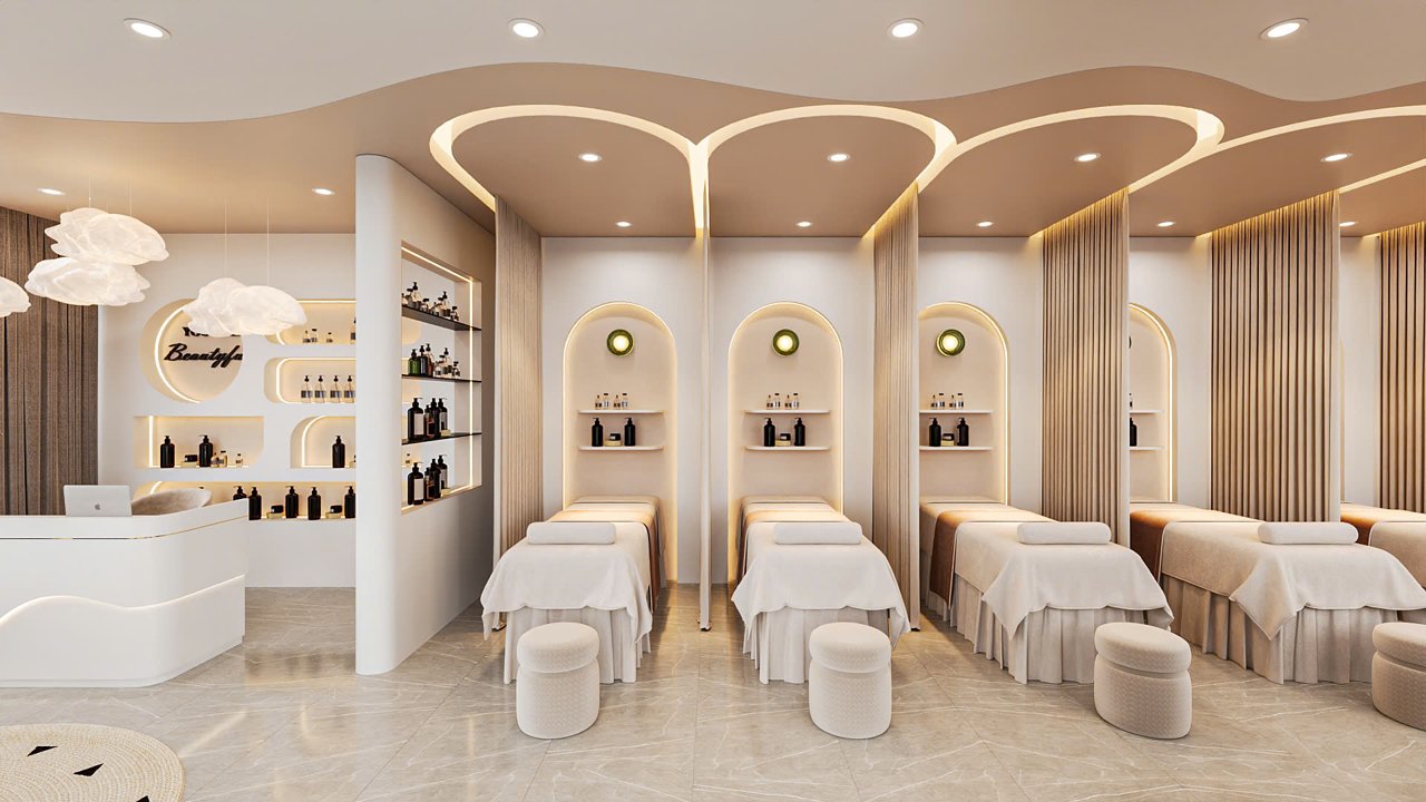Mẫu thiết kế salon tóc 50m² sang trọng, đông khách