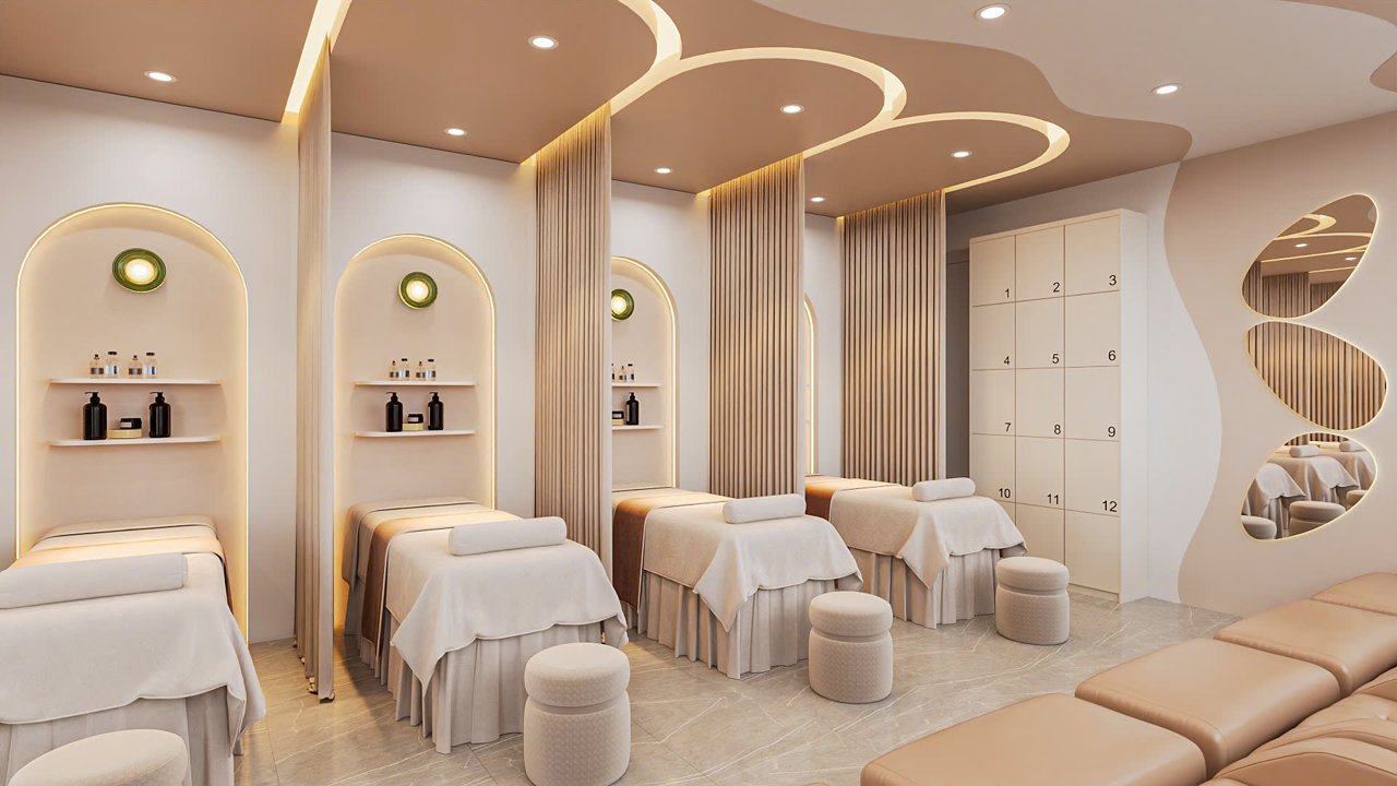 Thiết kế salon tóc trong nhà ống dài và hẹp tối ưu