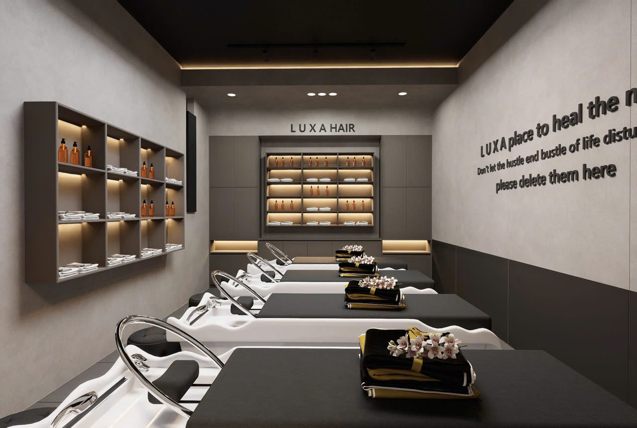 Render 3D phòng gội đầu salon LUX A HAIR - Nội Thất Hà Tuấn LX