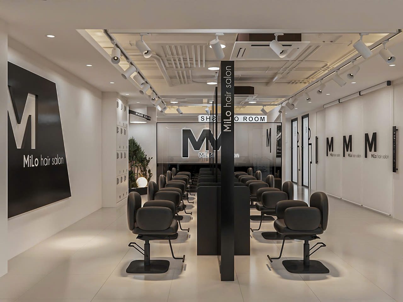 Render 3D toàn cảnh khu cắt salon MiLo - Nội Thất Hà Tuấn LX