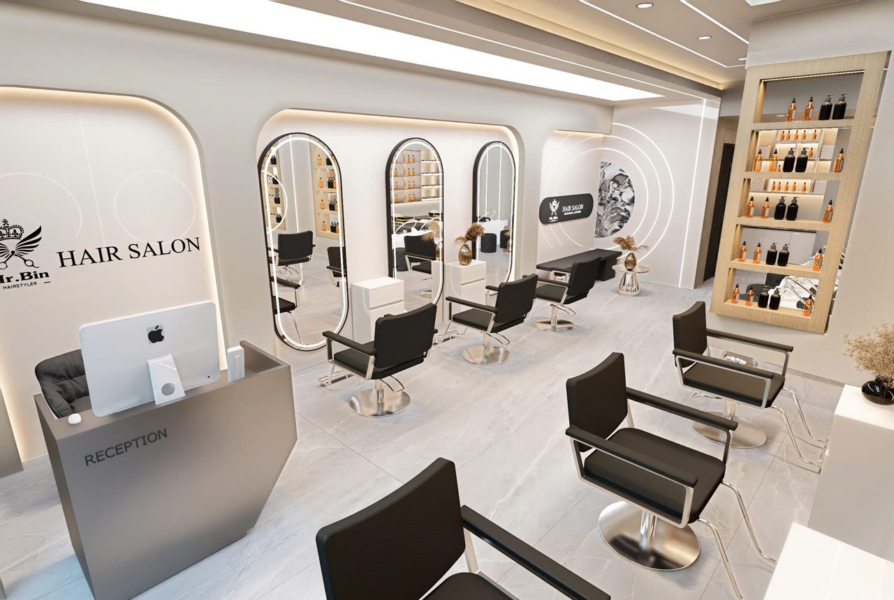 Salon tóc tông đen trắng sang trọng: đẳng cấp và bền mốt