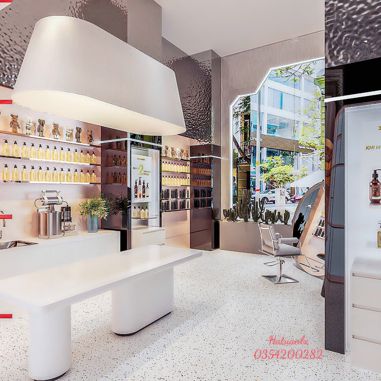Render 3D khu bán lẻ sản phẩm NAM Hair Studio - Nội Thất Hà Tuấn LX