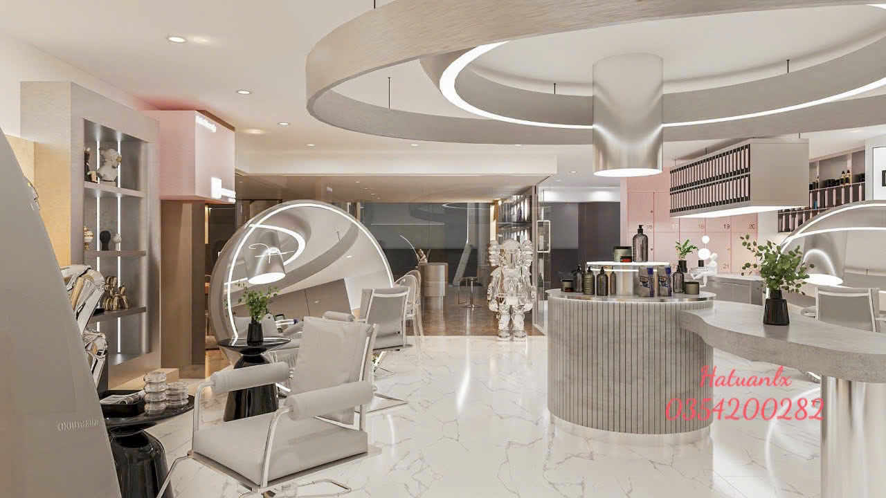 Render 3D quầy lễ tân gương LED NAM Hair Studio - Nội Thất Hà Tuấn LX