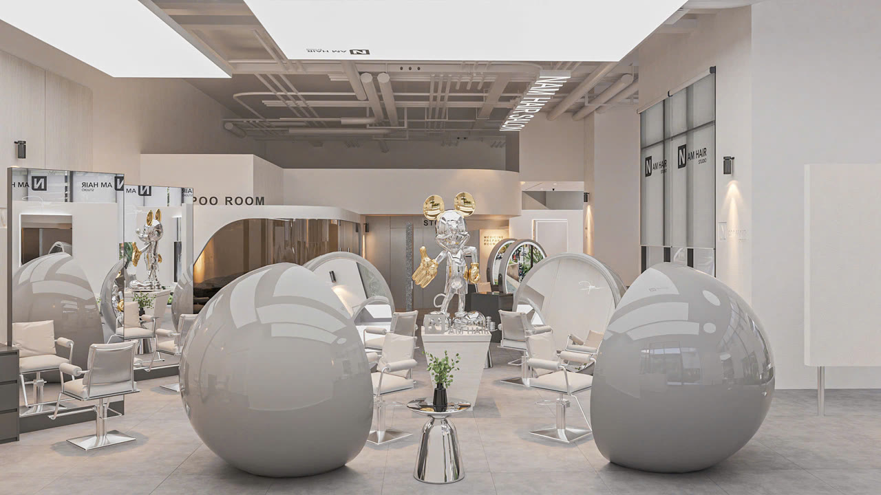 Render 3D sảnh chính salon NAM Hair Studio 90 Nguyễn Tuân - Nội Thất Hà Tuấn LX