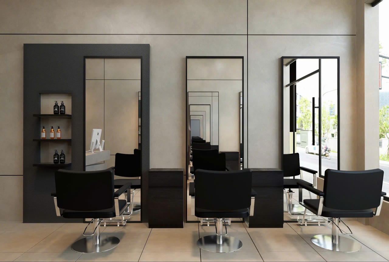 Render 3D dãy gương đứng salon Tây’s Beauty - Nội Thất Hà Tuấn LX