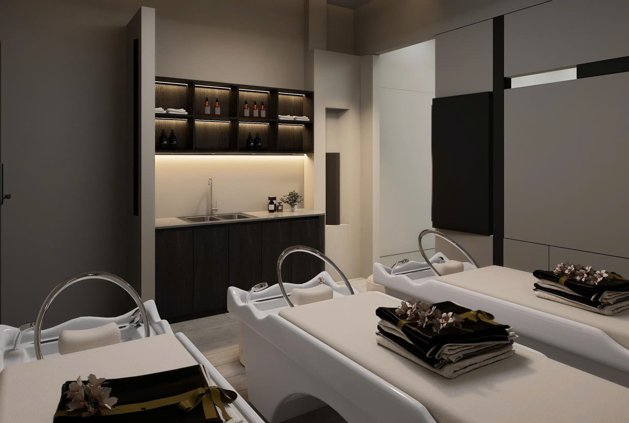 chọn ghế cắt salon - Ghế cắt và gương salon cao cấp trong không gian salon tóc luxury