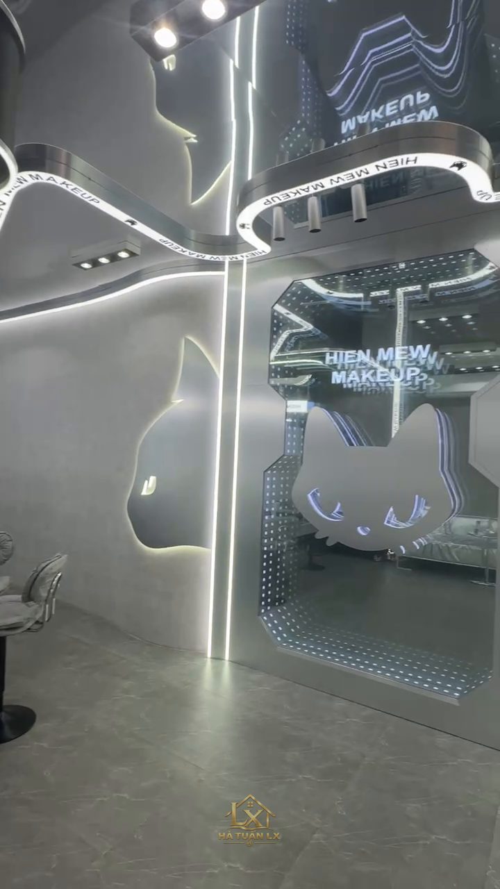 Gương LED vô cực in hình mèo thương hiệu Hiền Mew Makeup - Nội Thất Hà Tuấn LX
