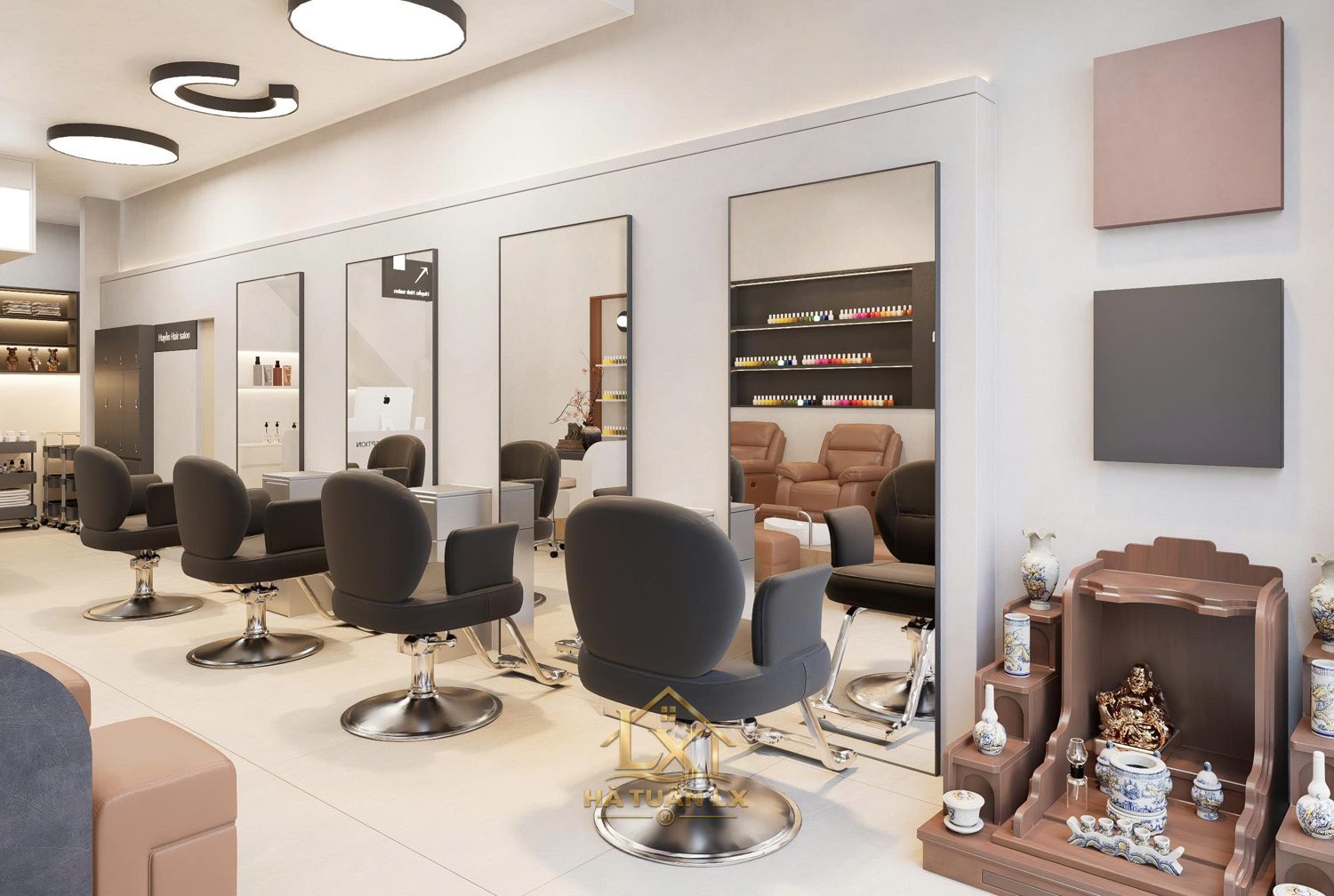 Mẫu thiết kế 3D salon kết hợp nail — Nội Thất Hà Tuấn LX