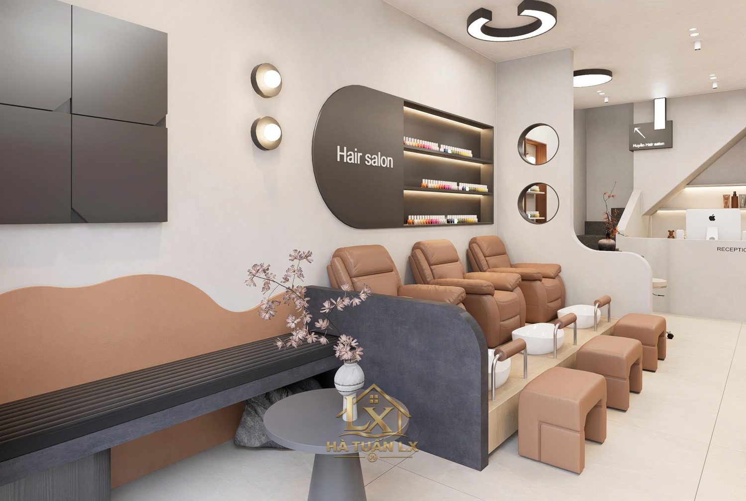 Mẫu thiết kế 3D salon kết hợp nail — Nội Thất Hà Tuấn LX