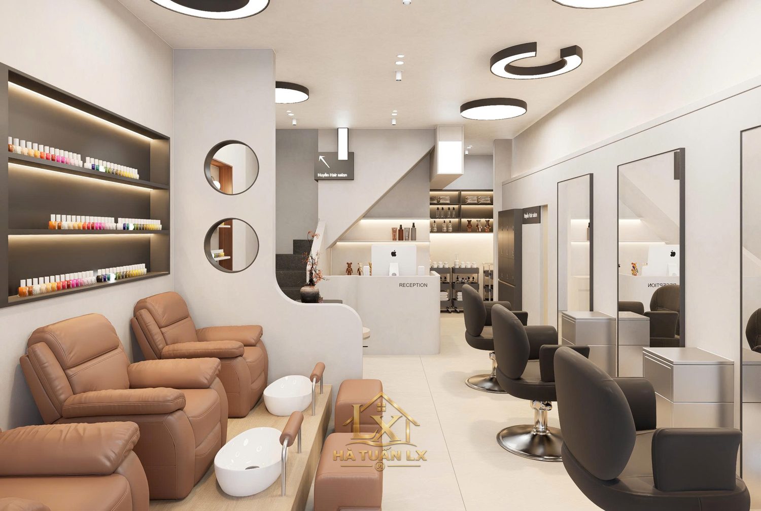 Mẫu thiết kế 3D salon kết hợp nail — Nội Thất Hà Tuấn LX