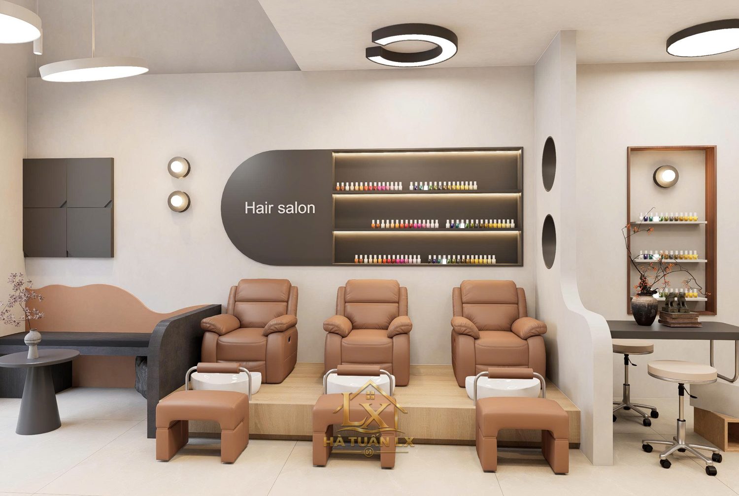 Mẫu thiết kế 3D salon kết hợp nail — Nội Thất Hà Tuấn LX