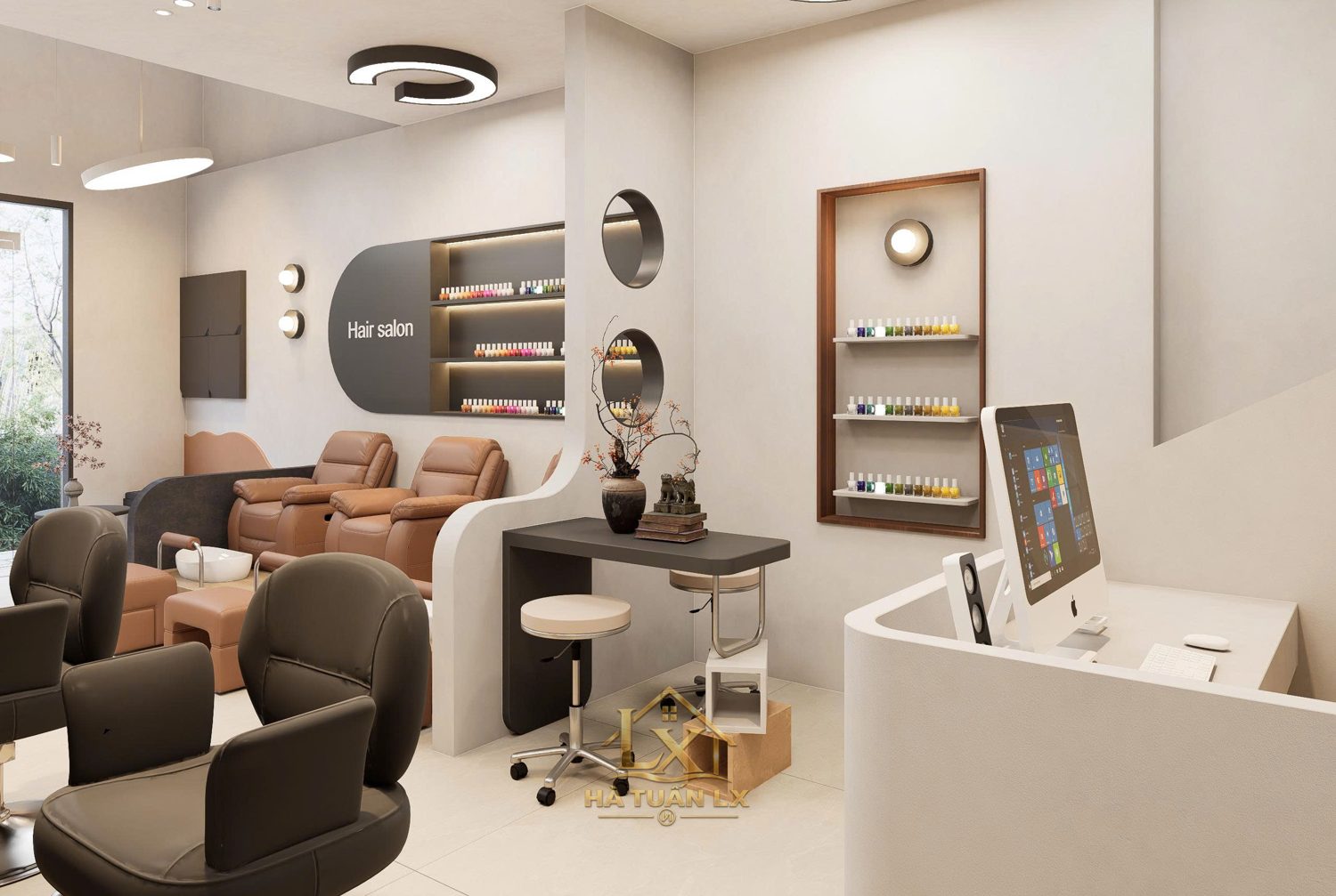 Mẫu thiết kế 3D salon kết hợp nail — Nội Thất Hà Tuấn LX