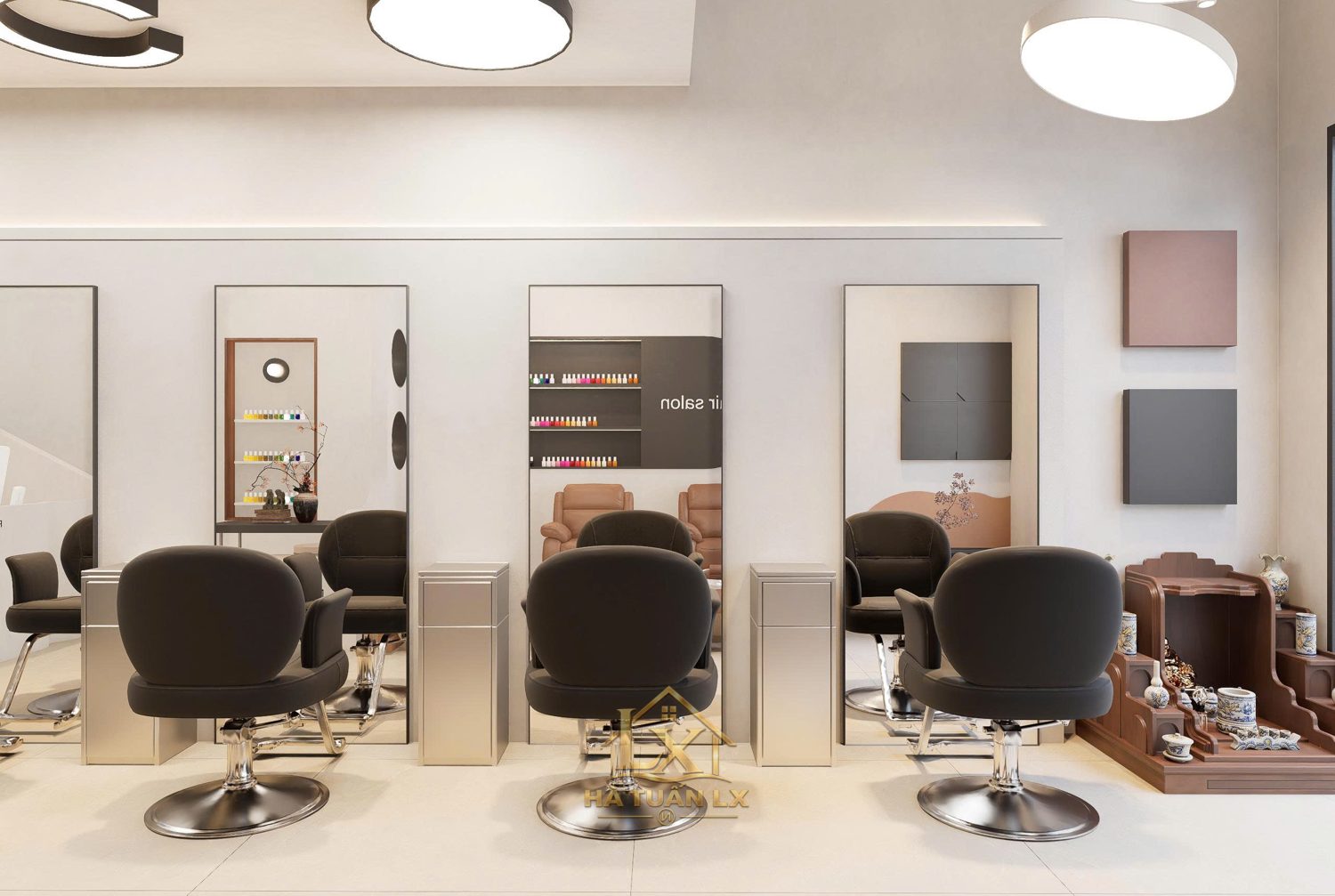 Mẫu thiết kế 3D salon kết hợp nail — Nội Thất Hà Tuấn LX
