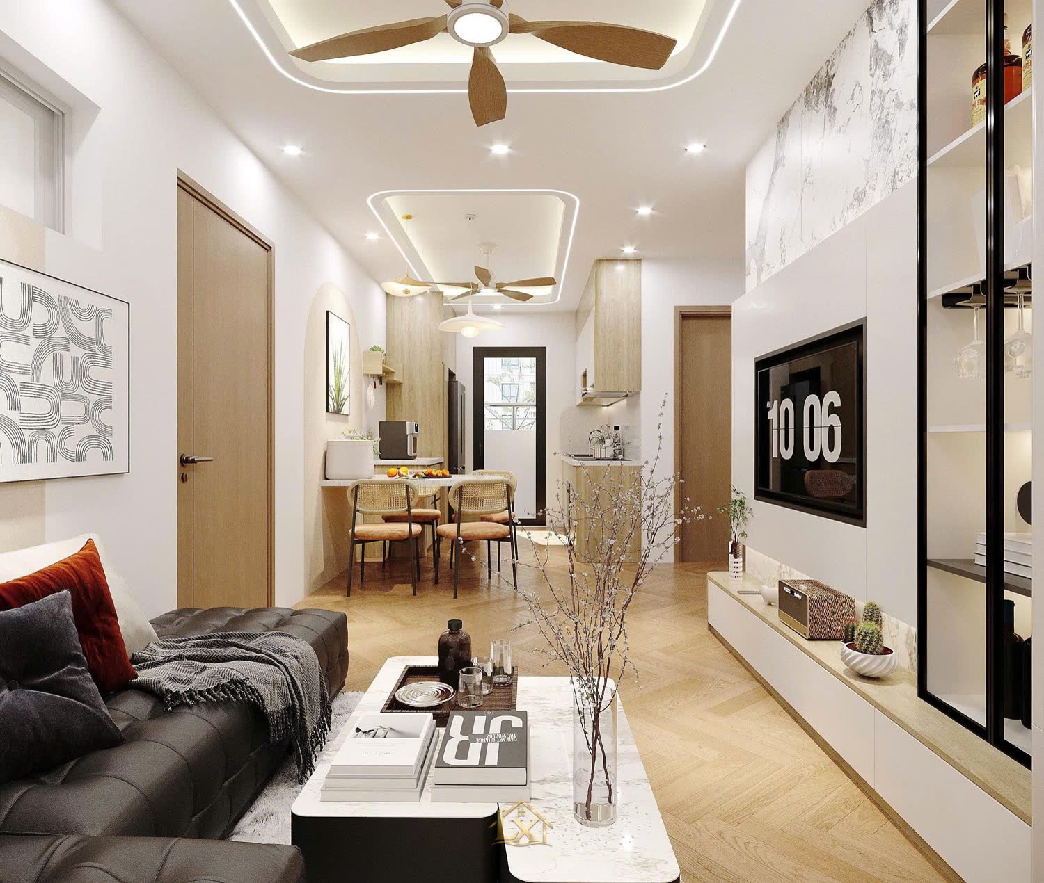 Vách tivi phòng khách - công trình Nội Thất Hà Tuấn LX