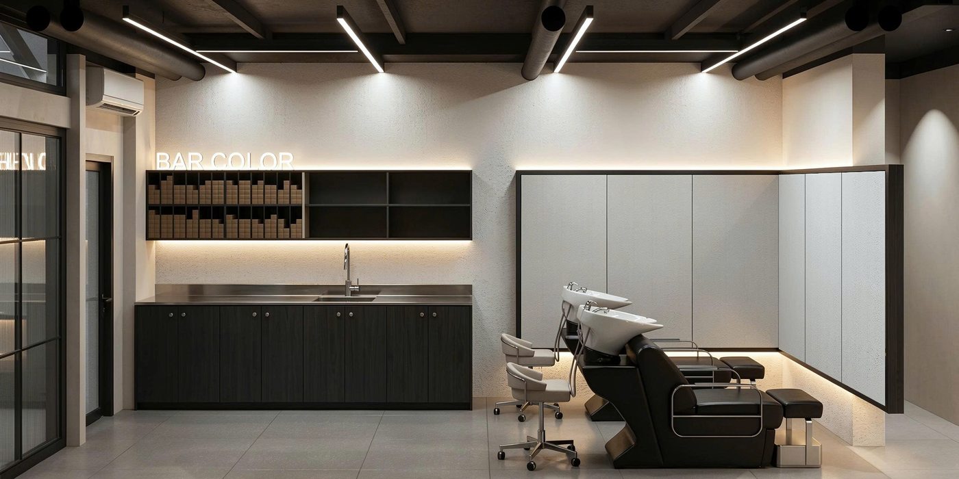 Bố trí công năng salon tóc chuẩn: lễ tân, gương, khu gội