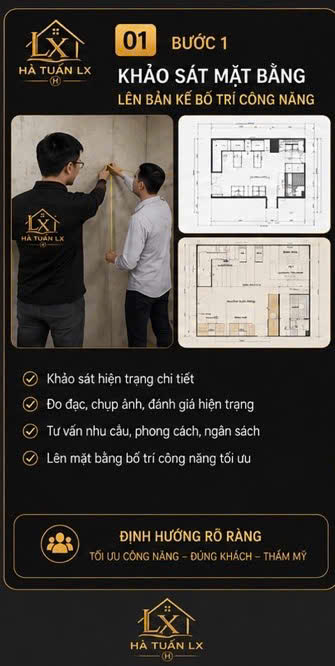 Bước 1 - Khảo sát mặt bằng, lên bản kế bố trí công năng - Nội Thất Hà Tuấn LX
