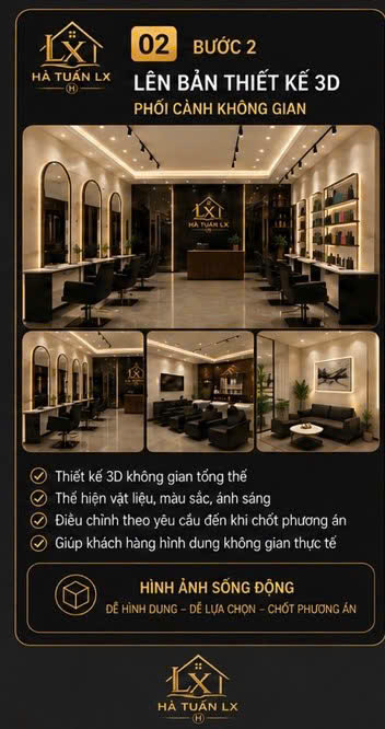 Bước 2 - Lên bản thiết kế 3D phối cảnh không gian - Nội Thất Hà Tuấn LX