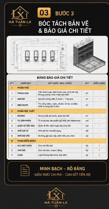 Bước 3 - Bóc tách bản vẽ và báo giá chi tiết - Nội Thất Hà Tuấn LX