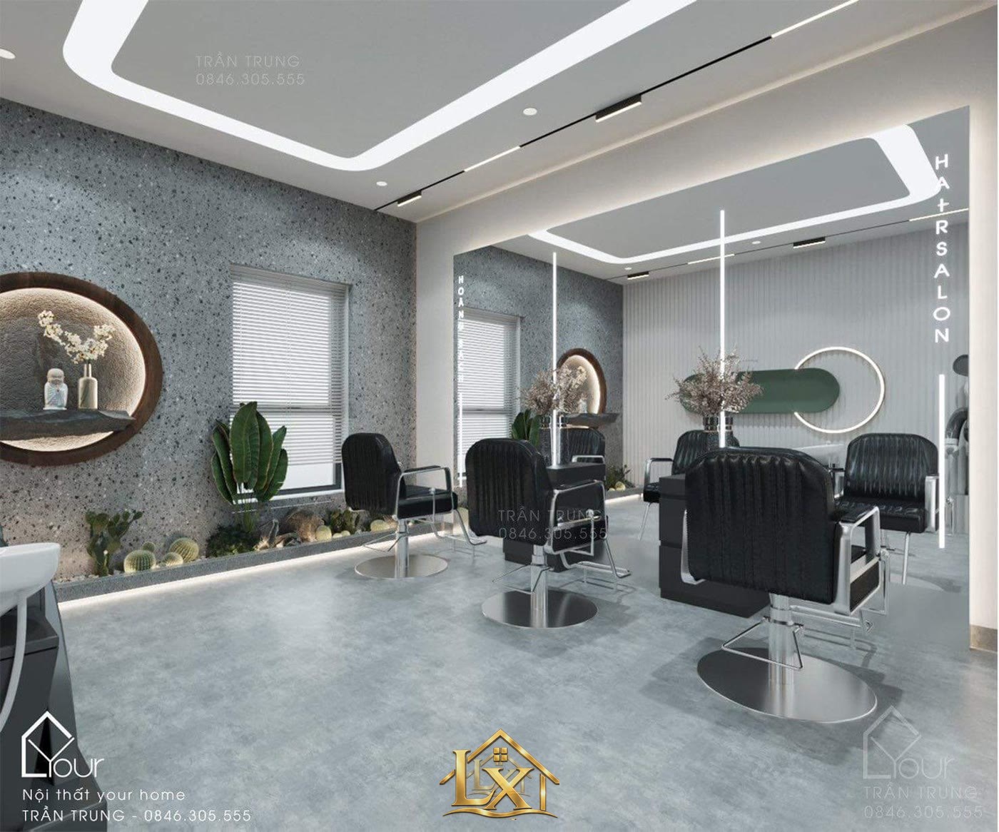 Mẫu gương tròn viền LED phong cách boho - Nội Thất Hà Tuấn LX