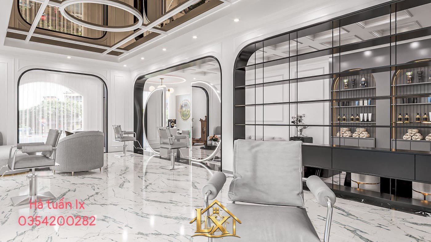 Mẫu gương vòm viền LED lounge kem sang - Nội Thất Hà Tuấn LX