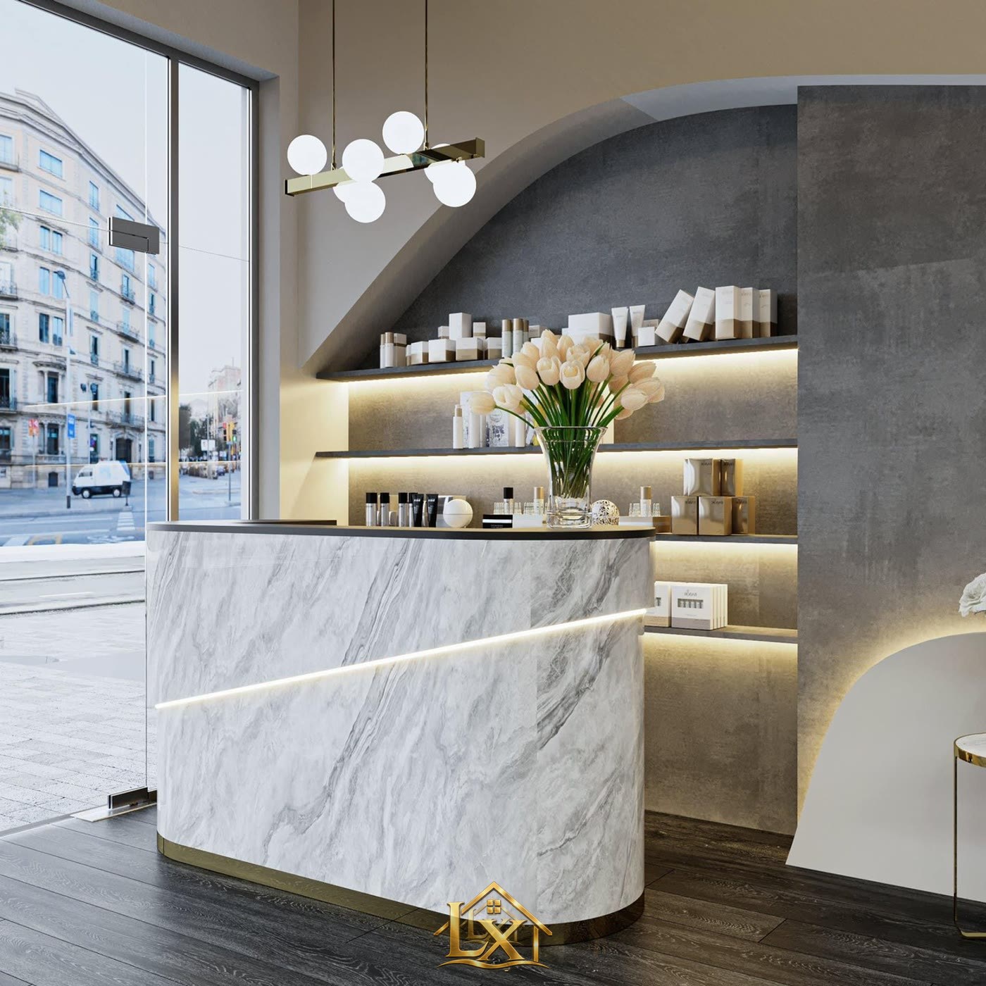 Quầy bar lễ tân salon Hà Tuấn LX