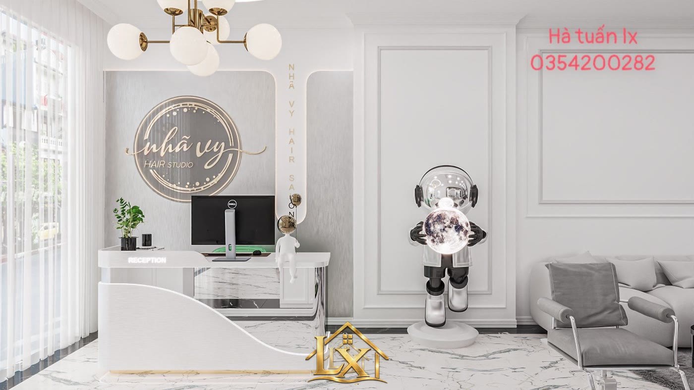 Mẫu quầy lễ tân cong marble tân cổ điển - Nội Thất Hà Tuấn LX