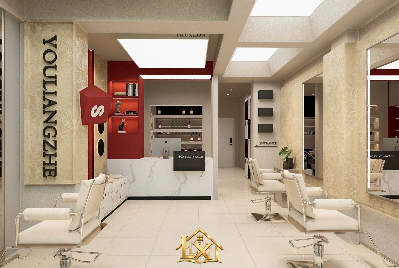Mẫu quầy lễ tân salon thực tế do Nội Thất Hà Tuấn LX thi công 3 - Nội Thất Hà Tuấn LX