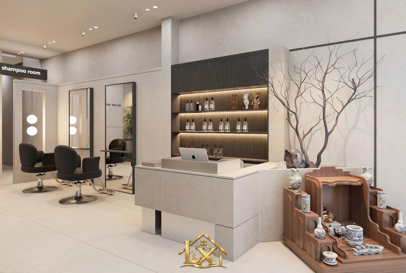 Mẫu quầy lễ tân salon thực tế do Nội Thất Hà Tuấn LX thi công 11 - Nội Thất Hà Tuấn LX