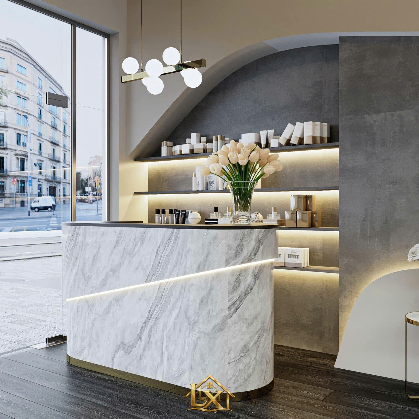 Mẫu quầy lễ tân salon thực tế do Nội Thất Hà Tuấn LX thi công 18 - Nội Thất Hà Tuấn LX