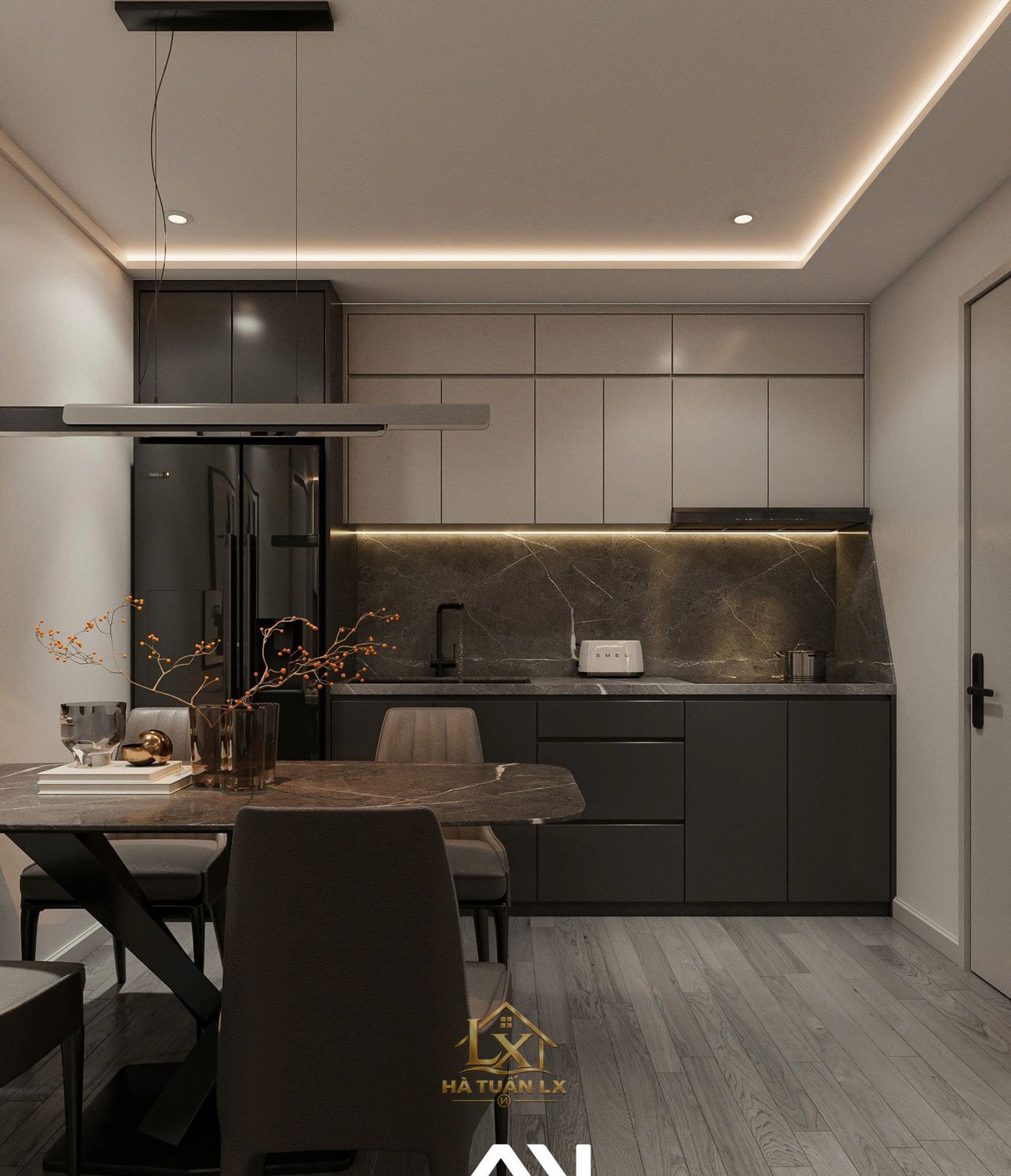 Tủ bếp gia đình (thiết kế 3D) - Nội Thất Hà Tuấn LX