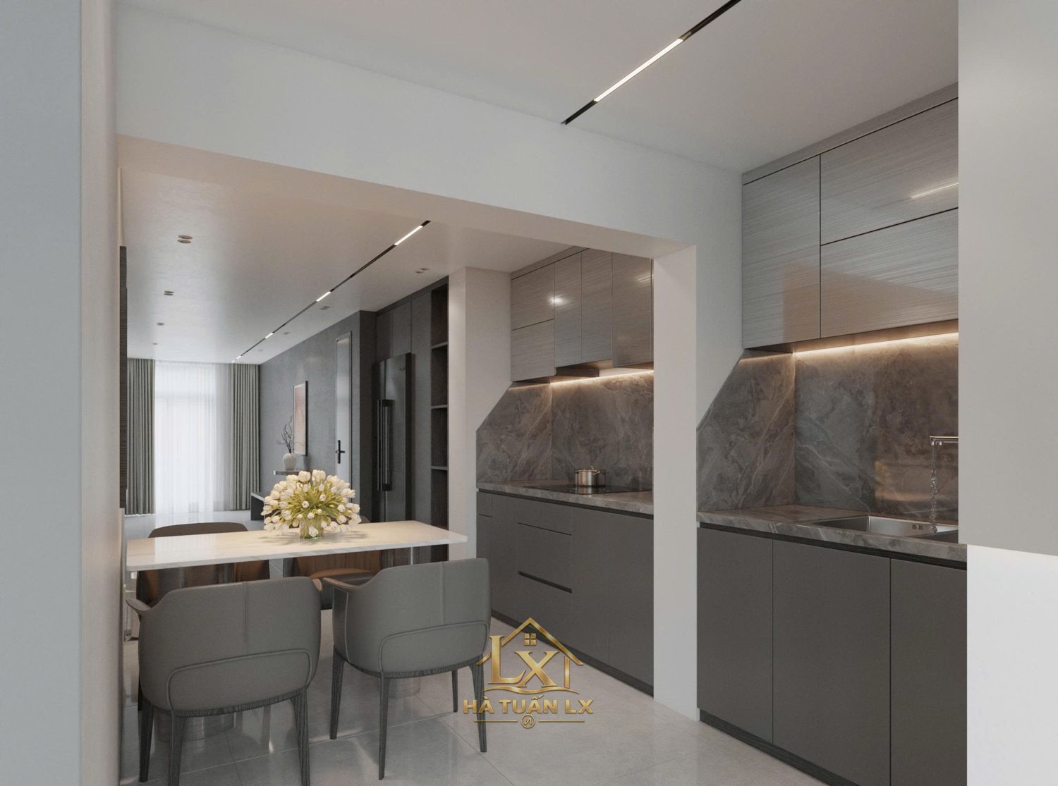 Tủ bếp gia đình (thiết kế 3D) - Nội Thất Hà Tuấn LX