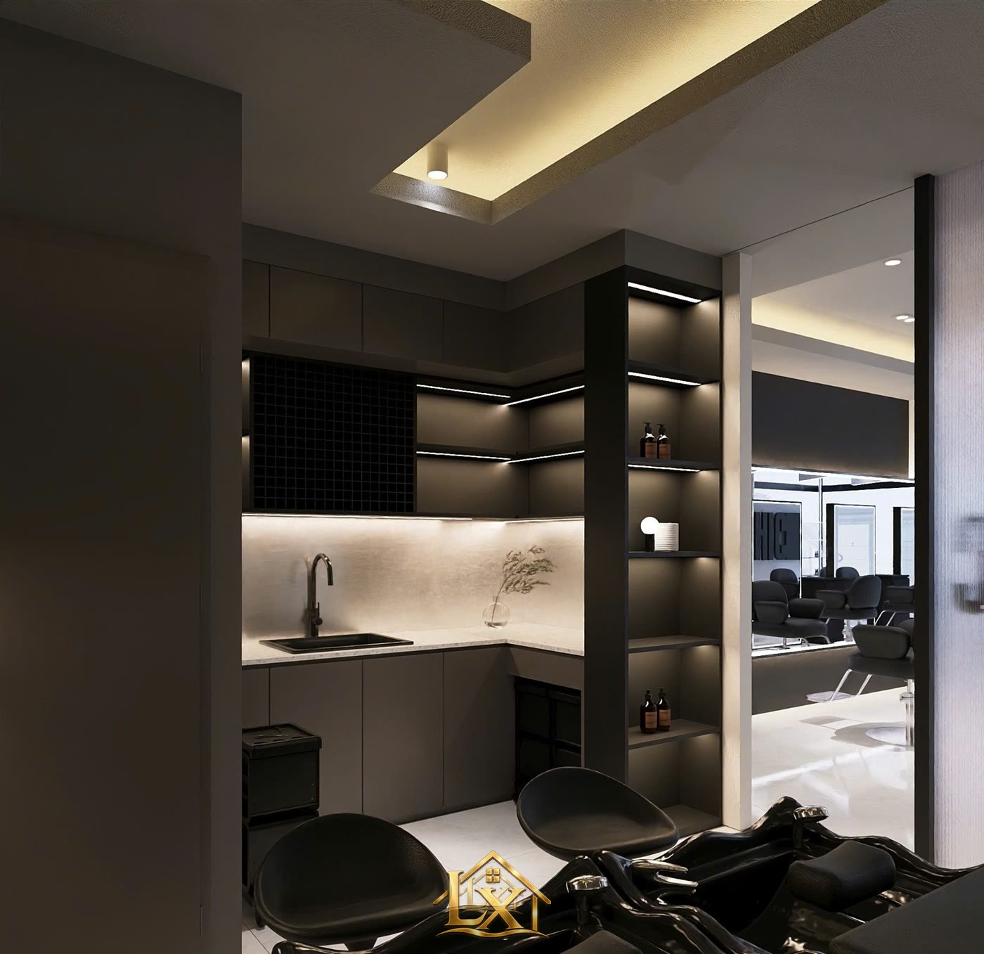 Mẫu tủ pha chế và khu gội salon do Nội Thất Hà Tuấn LX thi công 11 - Nội Thất Hà Tuấn LX