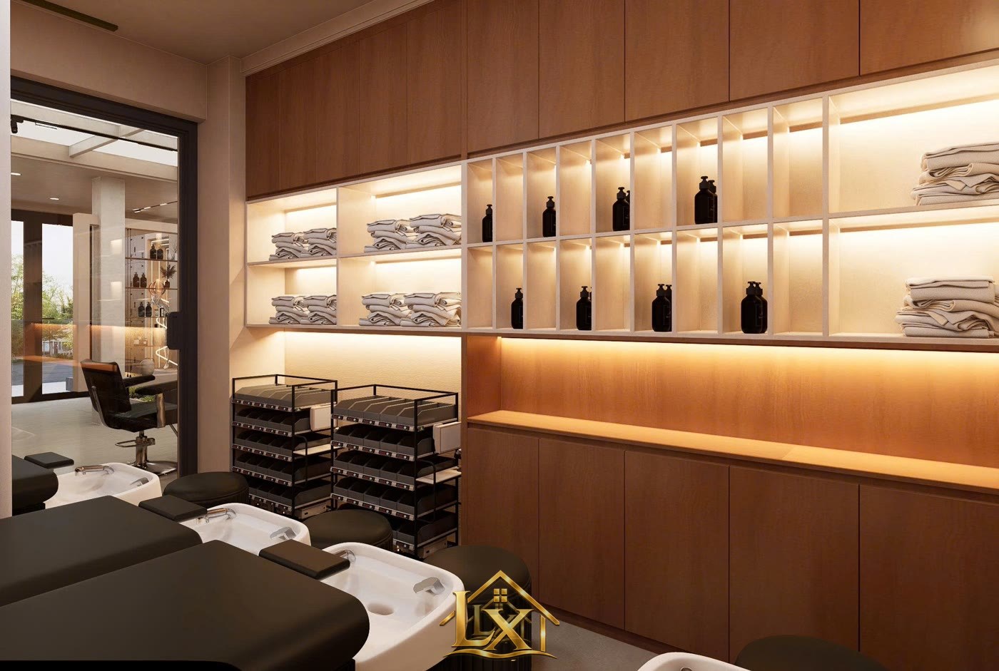 Mẫu tủ trưng bày sản phẩm mỹ phẩm salon do Nội Thất Hà Tuấn LX thi công 14 - Nội Thất Hà Tuấn LX